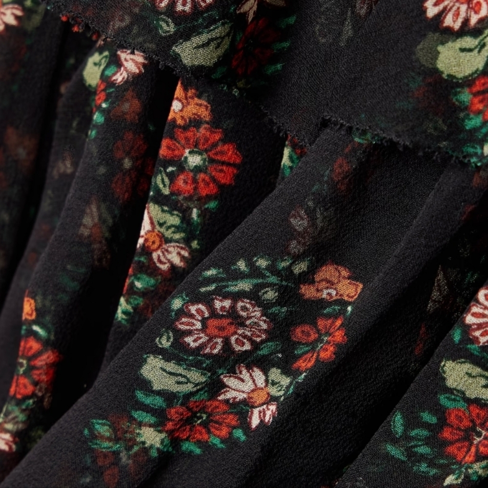Doen Alette Romantic 100% Silk Sheer Dress In Paisley Floral Black Size Medium - Picture 3 of 14